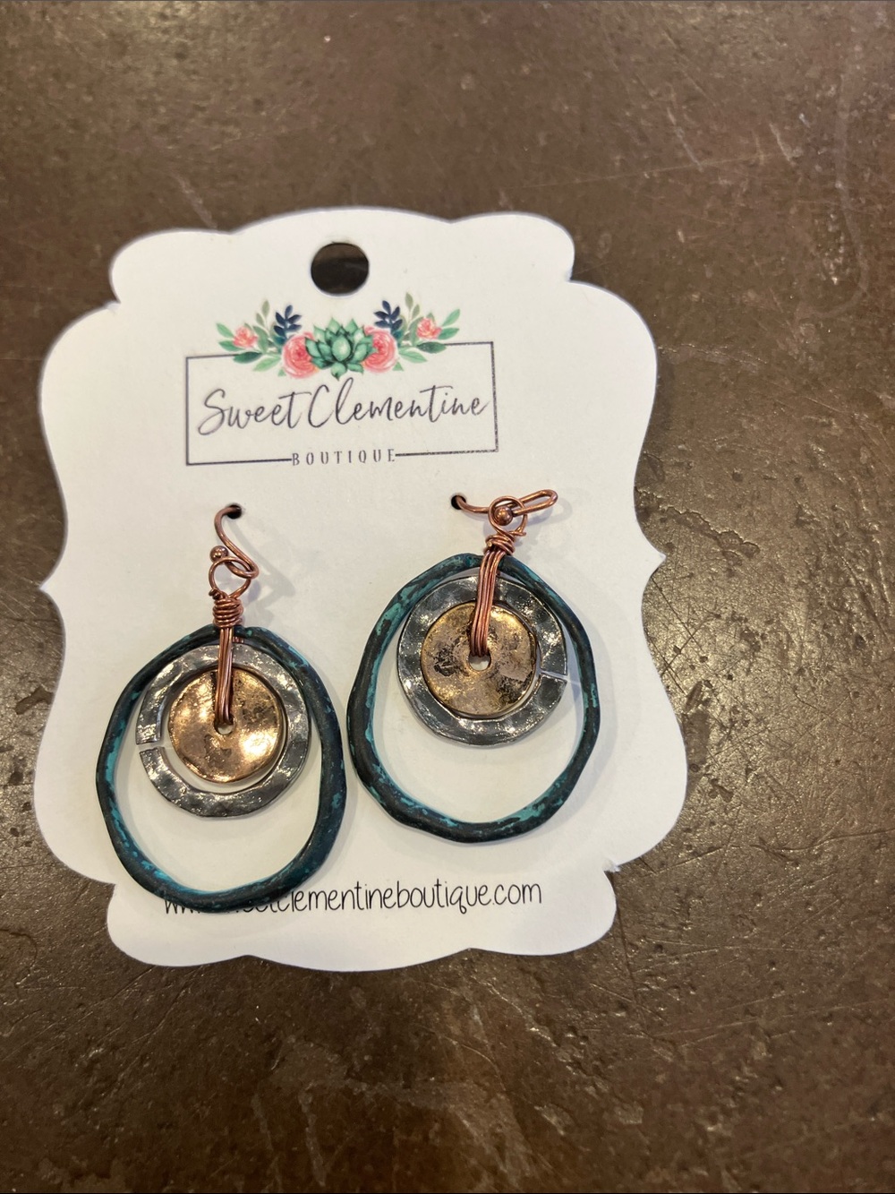 Sweet Clementine Turquoise & Mixed Metal Hoop Drop Earrings